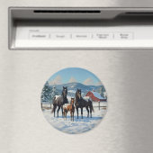 Aimant Chevaux Appaloosa noirs sur une ferme en hiver (In Situ (Lave-vaisselle))