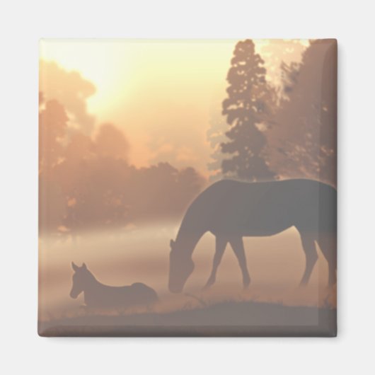Aimant Chevaux dans le brouillard matinal (Devant)