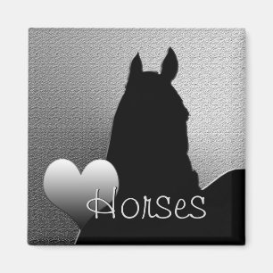 Aimant Chevaux de coeur I (coeur d'argent)