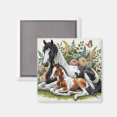 Aimant Chevaux reposant parmi les fleurs et la verdure vi (Recto/Verso)