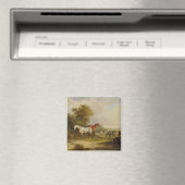 Aimant Chevaux : Un Stallion gris pâturant avec des Mares (In Situ (Lave-vaisselle))