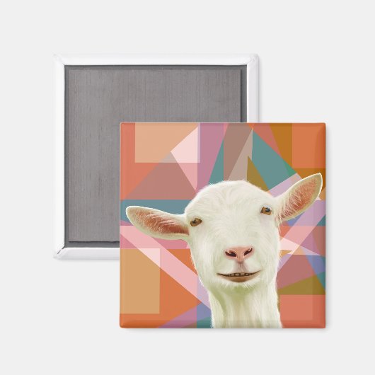 Aimant Chèvre blanche colorée Géométrique orange (Recto/Verso)