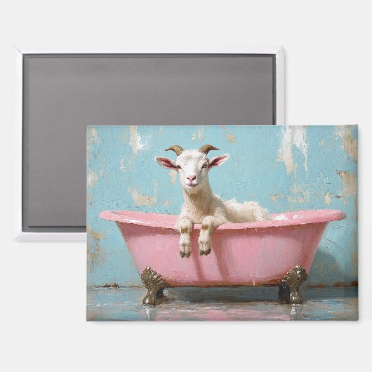 Aimant Chèvre dans une baignoire rose (Recto/Verso)