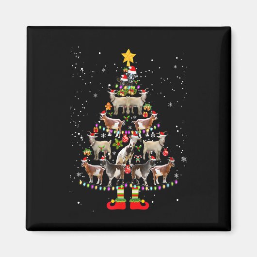 Aimant Chèvre Noël Pyjama Noël Chèvres Jumelles Arbre Lum (Devant)