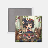 Aimant Chibi Fairy Eating Blackberries with Forest Friend (Recto/Verso)