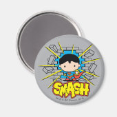 Aimant Chibi Superman Frappant À Travers Un Mur De Brique (Recto/Verso)