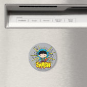 Aimant Chibi Superman Frappant À Travers Un Mur De Brique (In Situ (Lave-vaisselle))