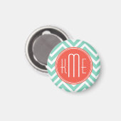 Aimant Chic Aqua Green Chevron et Orange Custom Monogram (Recto/Verso)
