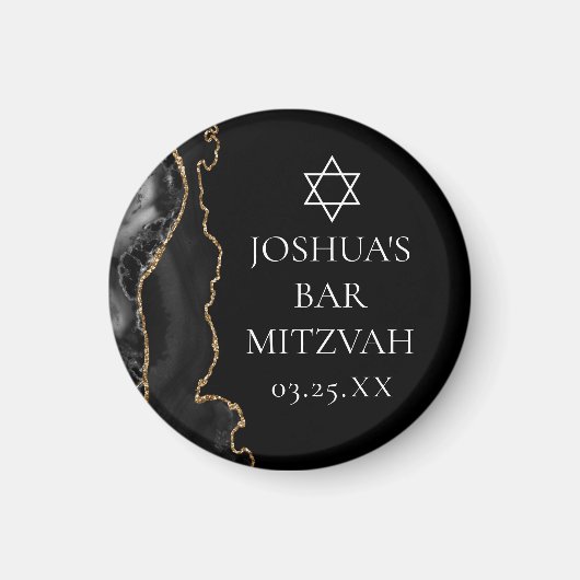 Aimant Chic Black Gold Agate Bar Mitzvah Party (Devant)