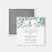 Aimant Chic Blue Spring Floral Enregistrer La Date (Recto/Verso)