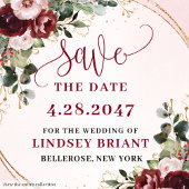 Aimant Chic Boho Deep Red Blush Gold Floral Save the Date