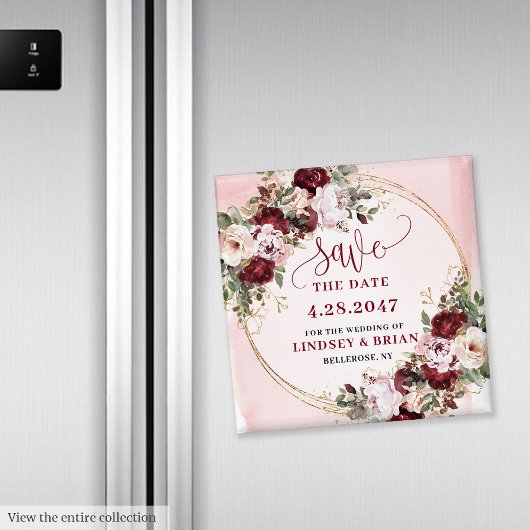 Aimant Chic Boho Rouge Profond Blush Fleurs d'Or Save the