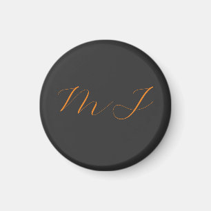 Aimant Chic calligraphie gris orange monogramme nom initi