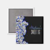 Aimant Chic Cobalt Sweet 16 Zebra Heart Design Nom (Recto/Verso)