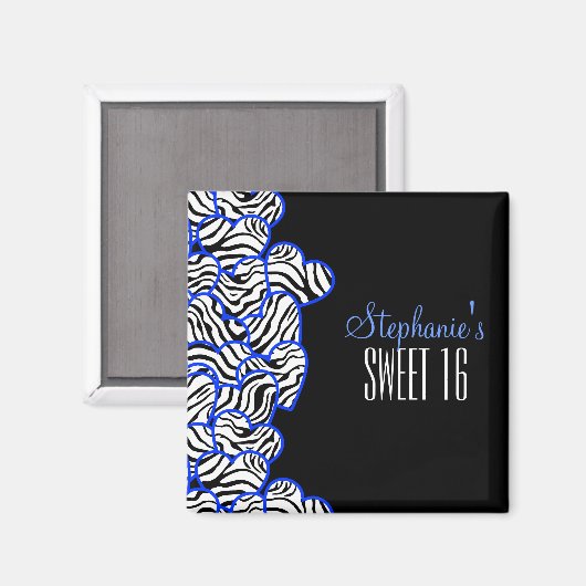 Aimant Chic Cobalt Sweet 16 Zebra Heart Design Nom (Recto/Verso)