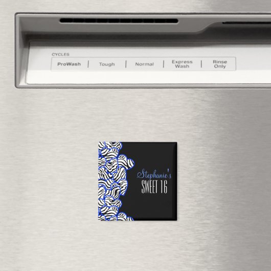 Aimant Chic Cobalt Sweet 16 Zebra Heart Design Nom (In Situ (Lave-vaisselle))