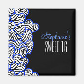 Aimant Chic Cobalt Sweet 16 Zebra Heart Design Nom (Devant)
