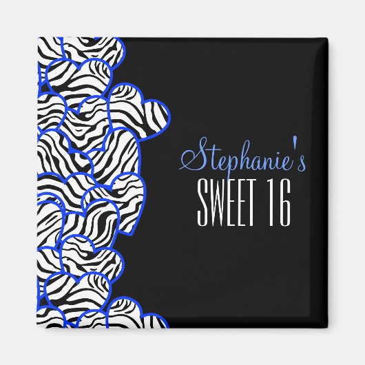 Aimant Chic Cobalt Sweet 16 Zebra Heart Design Nom (Devant)