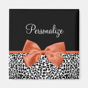 Aimant Chic Empreinte de léopard Brûlé Orange Bow Avec No