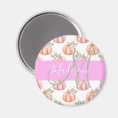 Aimant Chic Fleur Blanche Rose Pêche Citrouille Monogramm (Recto/Verso)