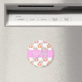 Aimant Chic Fleur Blanche Rose Pêche Citrouille Monogramm (In Situ (Lave-vaisselle))