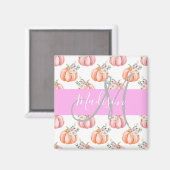 Aimant Chic Fleur Blanche Rose Pêche Citrouille Monogramm (Recto/Verso)