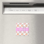 Aimant Chic Fleur Blanche Rose Pêche Citrouille Monogramm (In Situ (Lave-vaisselle))