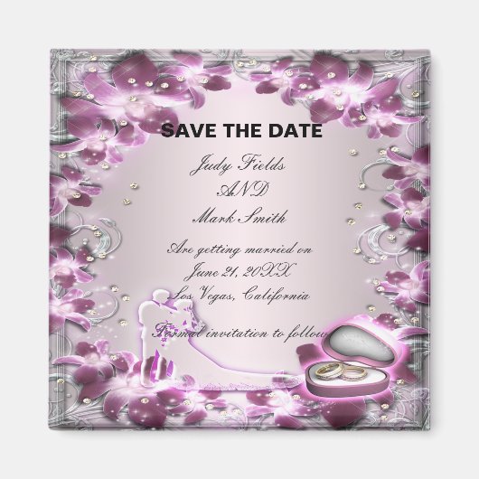 Aimant Chic Floral Purple Chic Sauvez L'Aimant Date (Devant)