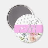 Aimant Chic & Girl Floral Blanc rose Gris Nom (Recto/Verso)
