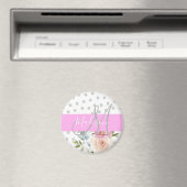 Aimant Chic & Girl Floral Blanc rose Gris Nom (In Situ (Lave-vaisselle))