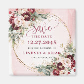 Aimant Chic Modern Boho Deep Red Blush Gold Save the Date (Devant)