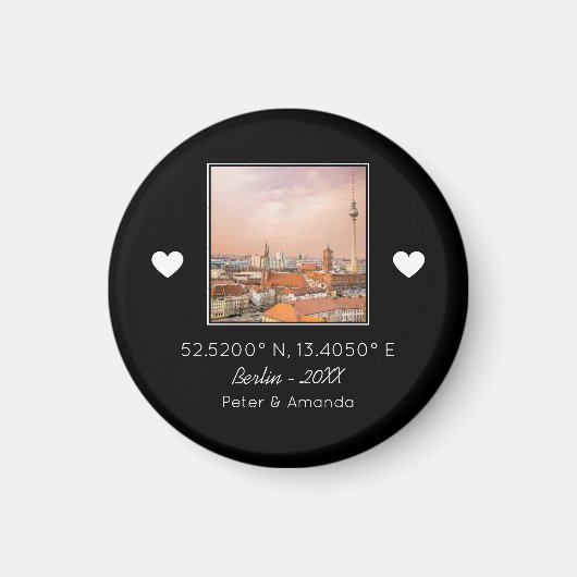 Aimant Chic Noir & Blanc Première Date Keepsaké Boyami (Devant)