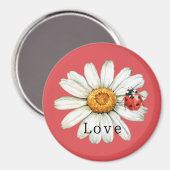 Aimant Chic Red White Daisy Flower Ladybug Love (Recto/Verso)