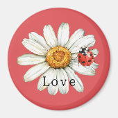 Aimant Chic Red White Daisy Flower Ladybug Love (Devant)