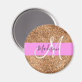 Aimant Chic Rose & Citrouille Paillettes Monogramme Nom (Recto/Verso)