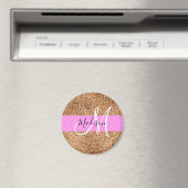 Aimant Chic Rose & Citrouille Paillettes Monogramme Nom (In Situ (Lave-vaisselle))