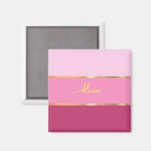 Aimant chic rose rayures or Nom (Recto/Verso)