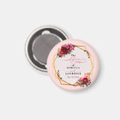 Aimant Chic rouge rose floral et faux mariage or (Recto/Verso)