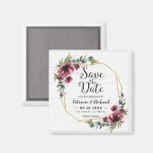 Aimant Chic Rustique Mariage Fleurs Bourgogne Enregistrer (Recto/Verso)