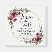 Aimant Chic Rustique Mariage Fleurs Bourgogne Enregistrer (Devant)