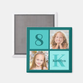Aimant Chic Teal Birthday Party Custom Photo Collage (Recto/Verso)