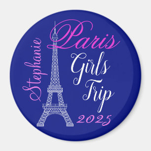 Aimant Chic Tournée Filles Tour Eiffel Bleu Rose Paris