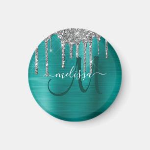 Aimant Chic Turquoise brossé Parties scintillant d'argen