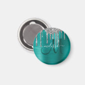 Aimant Chic Turquoise brossé Parties scintillant d'argent (Recto/Verso)