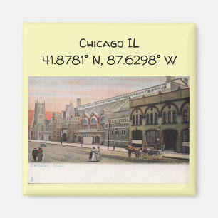Aimant Chicago IL Map Coordonnées Style Vintage