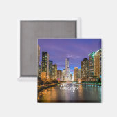 Aimant Chicago Illinois City La Nuit (Recto/Verso)