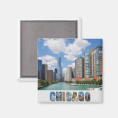 Aimant Chicago Illinois River Skyline Photo (Recto/Verso)