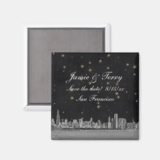 Aimant Chicago Skyline Black Gold Star Enregistrer la dat (Recto/Verso)