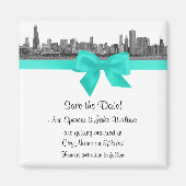 Aimant Chicago Skyline Etched BW Aqua Enregistrer la date (Devant)