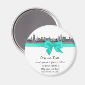 Aimant Chicago Skyline Etched BW Aqua Enregistrer la date (Recto/Verso)
